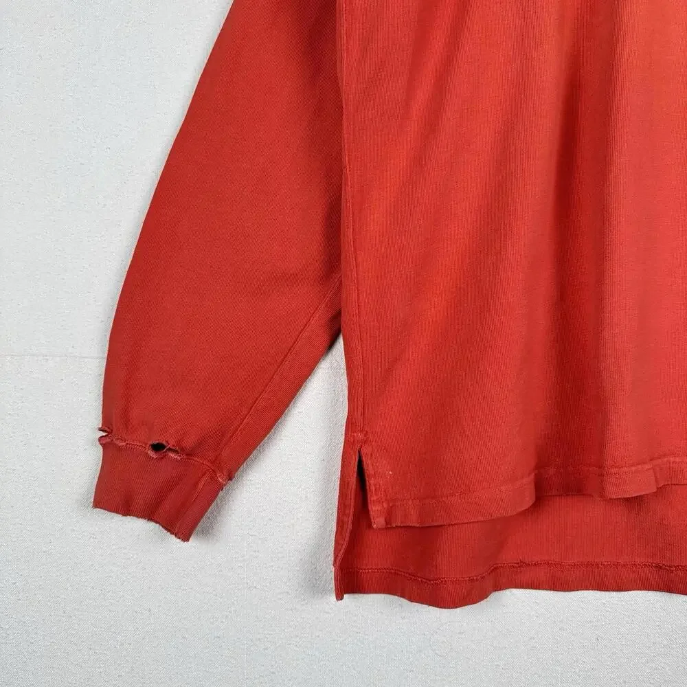 90’s Vtg Polo Ralph Lauren Rugby Shirt Mens L Orange‎ Quilted Elbows *Distressed